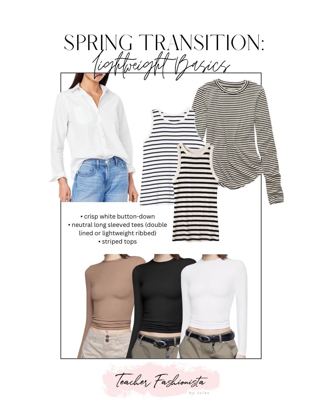Basics for transitioning into spring! Double lined shirts, striped long sleeves and tank tops, and a crisp white button down.

#LTKOver40 #LTKSaleAlert #LTKSeasonal