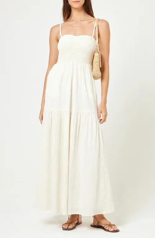 LSPACE Mallorca Smocked Cover-Up Maxi Dress in Cream at Nordstrom, Size Medium | Nordstrom