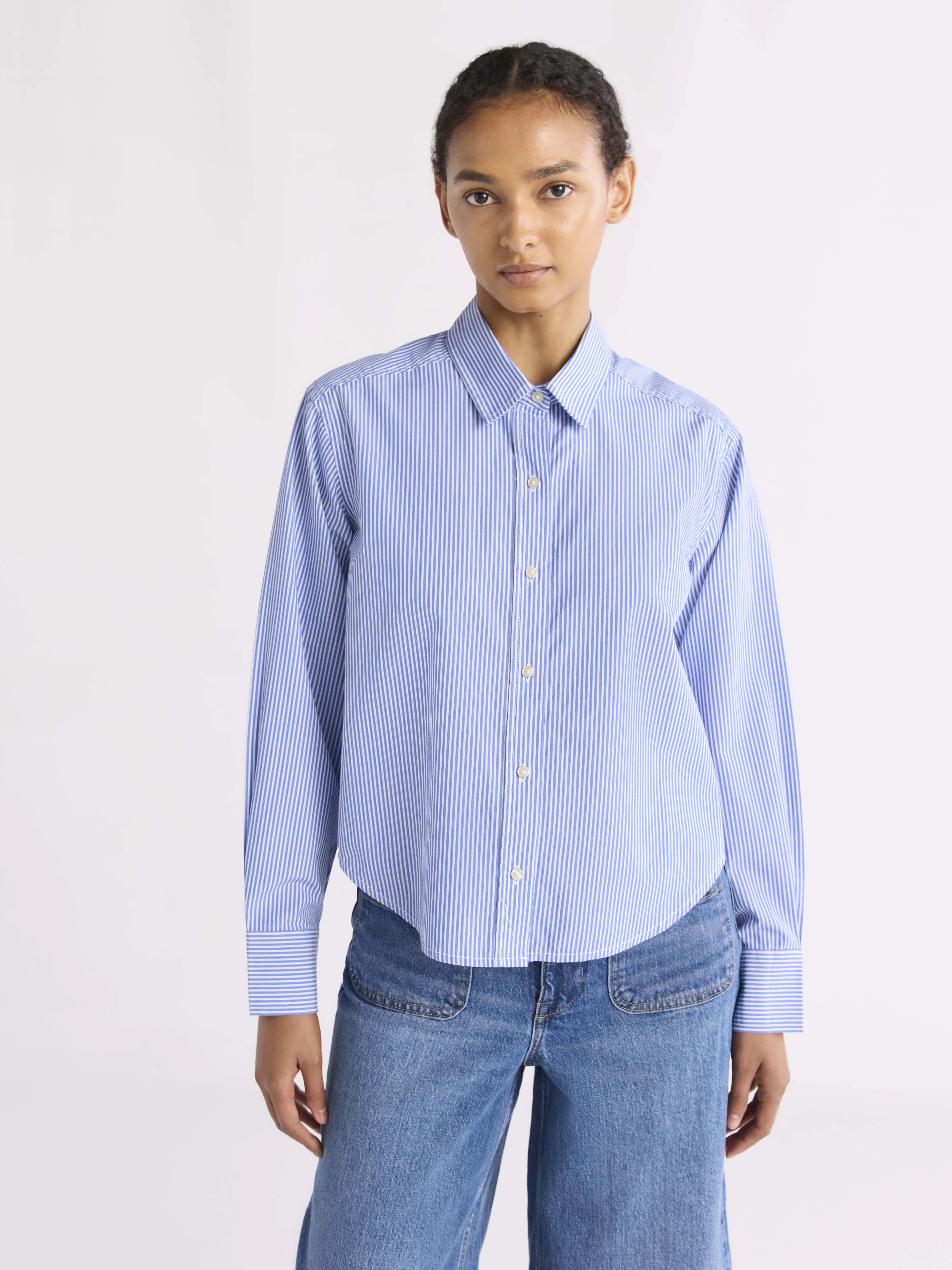 Free Assembly Women's Cropped Button Front Cotton Shirt, Sizes XS-XXL | Walmart (US)