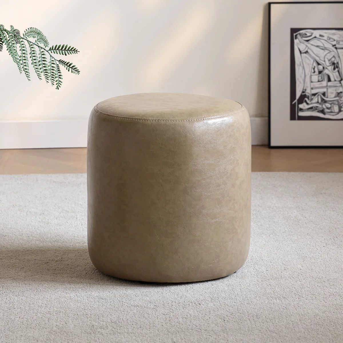 11.8In Small Round Faux Leather Upholstered Ottoman | Wayfair North America