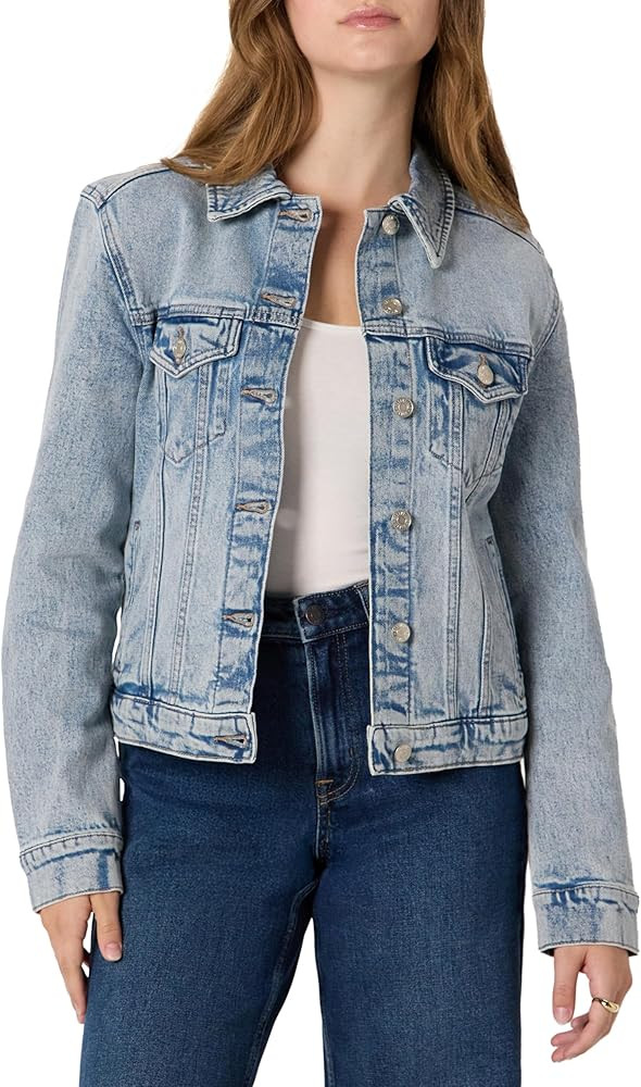 Amazon Essentials Women's Regular-Fit Low Stretch Denim Button-Front Trucker Jacket | Amazon (US)