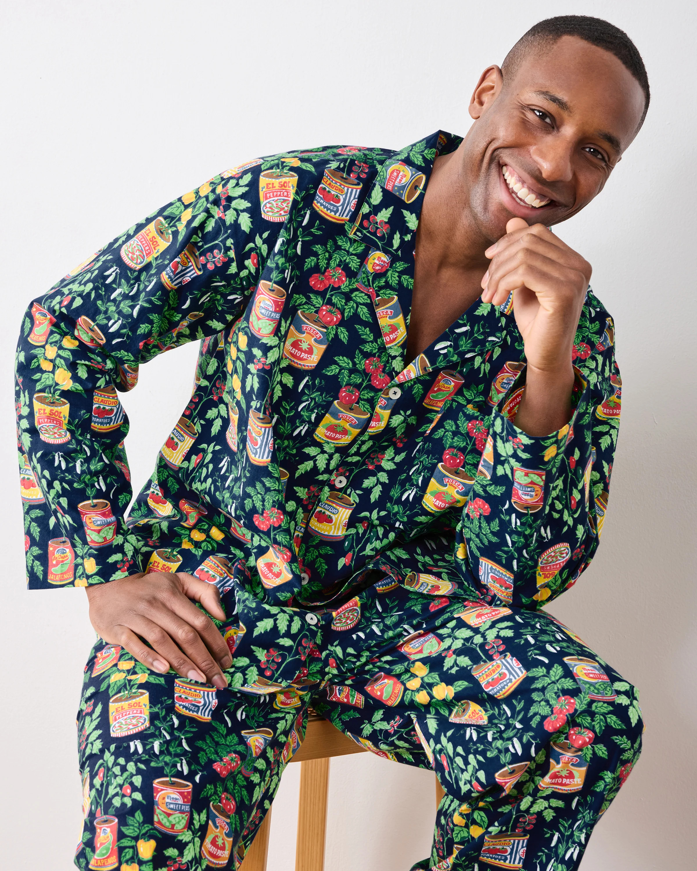 Kitchen Garden - Men’s Long PJ Set - Navy | Printfresh