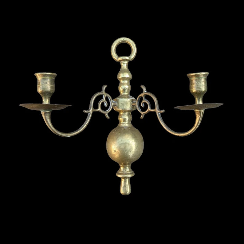 Vintage Brass Wall Sconce | French Double Arm Candelabra | Wall Candle Holder With Glass Cups - E... | Etsy (Global)