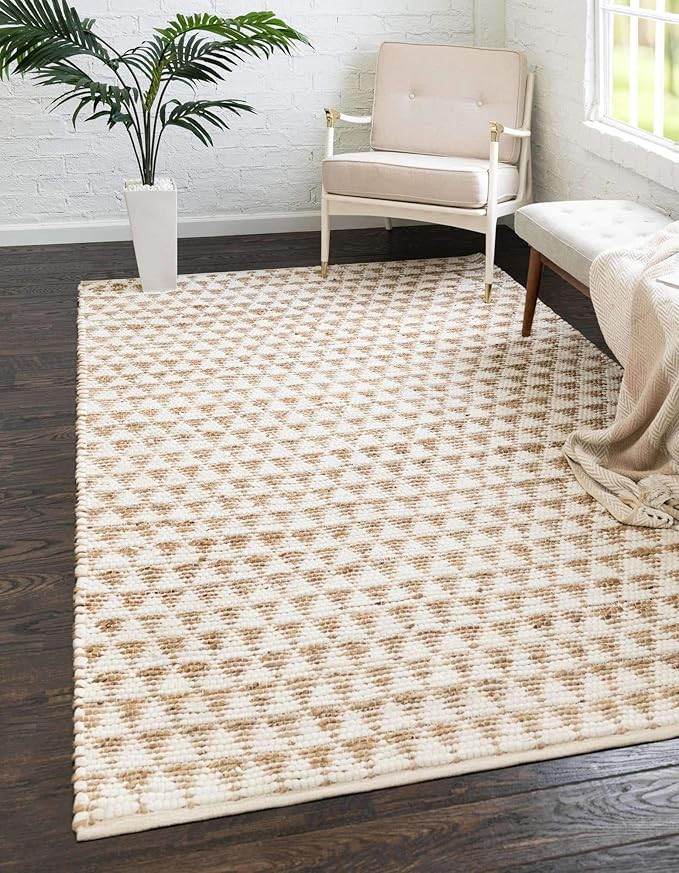 Unique Loom Chindi Jute Collection Area Rug (5' 1" x 8' Rectangle, White/ Natural) | Amazon (US)