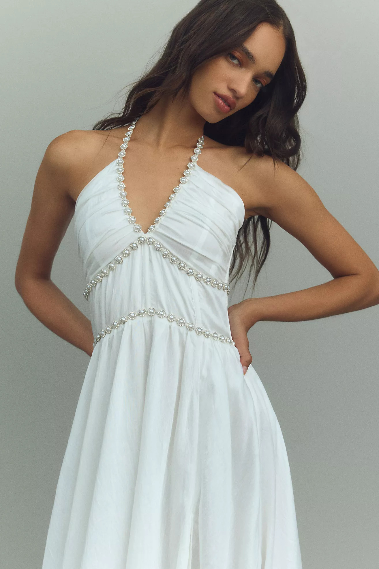 V. Chapman Scarlette Halter Embellished Corset Organza Maxi Dress | Anthropologie (US)