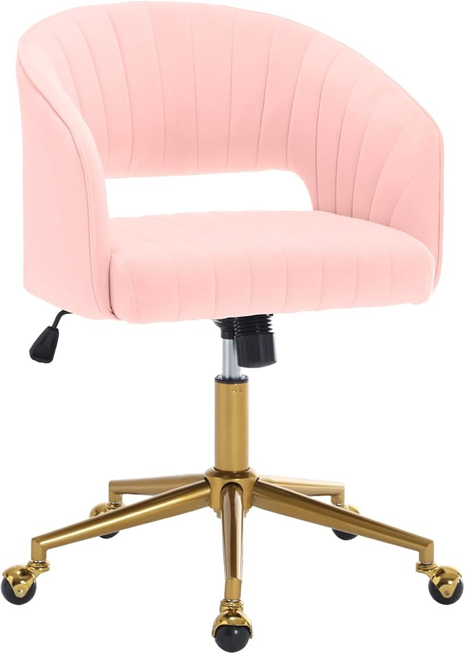 Home Office Swivel Desk Chair, Modern Velvet Vanity Chair, Height Adjustable Armchair with Gold B... | Amazon (US)