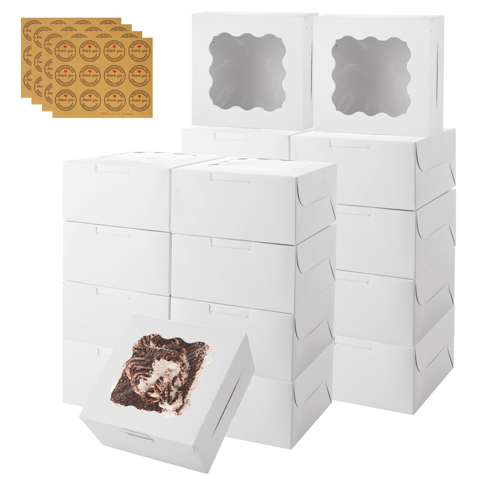 QTLCOHD 100 Pack Bakery Boxes 6 x 6 x 3 Inches Cookie Boxes with Window White Pastry Boxes Bulk T... | Amazon (US)