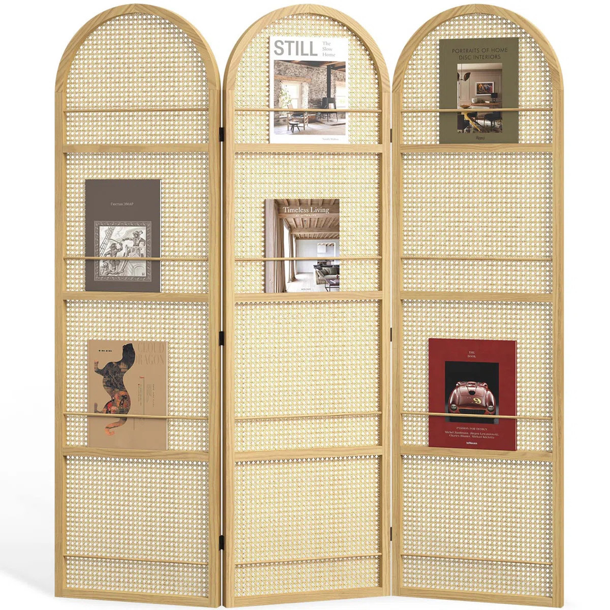 67" Arched Folding Room Divider with Magazine Display Rails | Wayfair North America