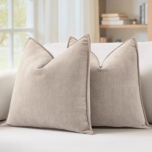 MIULEE Pack of 2 Beige Decorative Pillow Covers 18x18 Inch Soft Chenille Luxurious Couch Throw Pillows Farmhouse Cushion Covers with Elegant Design for Sofa Bedroom Living Room Spring Home Decor | Amazon (US)