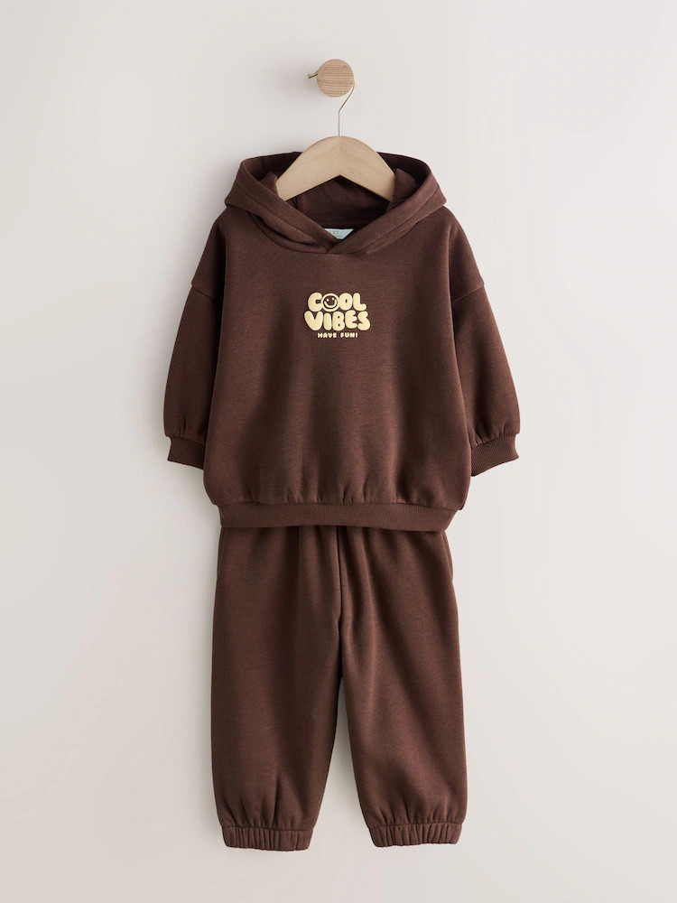 Chocolate Brown Cool Vibes Printed Hoodie and Joggers Set (3mths-7yrs) | Next US