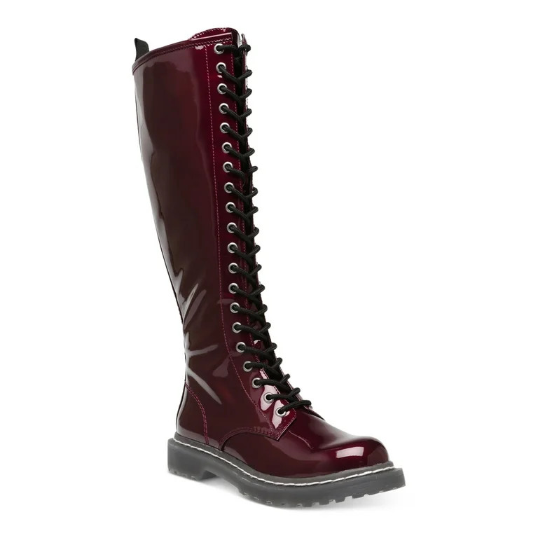 WILD PAIR Womens Burgundy Lace-Up Back Pull Tab Lug Sole Comfort Rylee Round Toe Block Heel Zip-U... | Walmart (US)