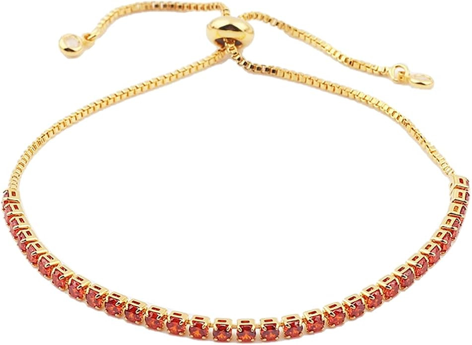 Gold Tennis Bracelet for Women Adjustable Slider Shiny Cubic Zirconia CZ Rhinestone Gemstone Chai... | Amazon (US)