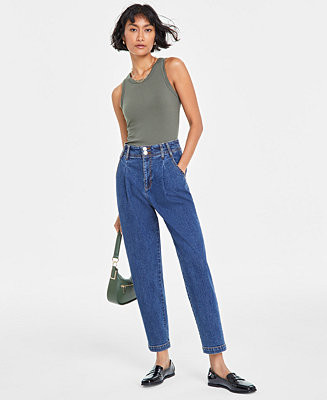 Women's Pleated Tapered-Leg Jeans, Created for Macy's | Macy's