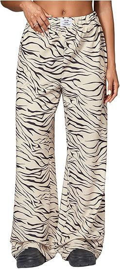 Women's Leopard Print Wide Leg Pants Patched Elastic Waist Casual Loose Trousers | Amazon (US)