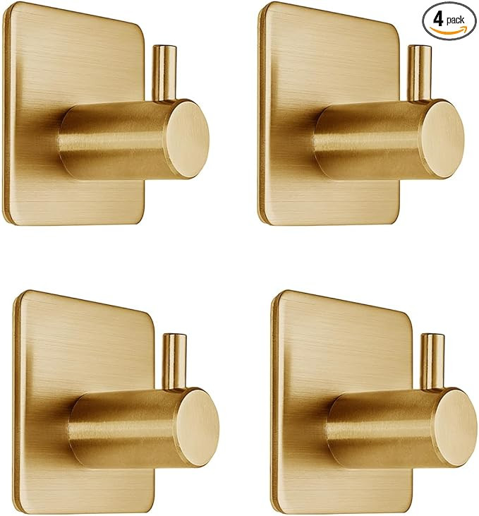 Matte Brushed Gold Adhesive Door Hooks 15LBS (Max) Sticky Hooks for Hanging Towels, Coat, Cloth, ... | Amazon (US)