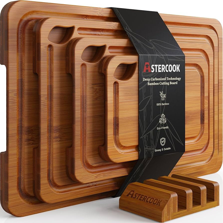 Astercook Deep-Carbonized Bamboo Cutting Boards for Kitchen | Amazon (US)