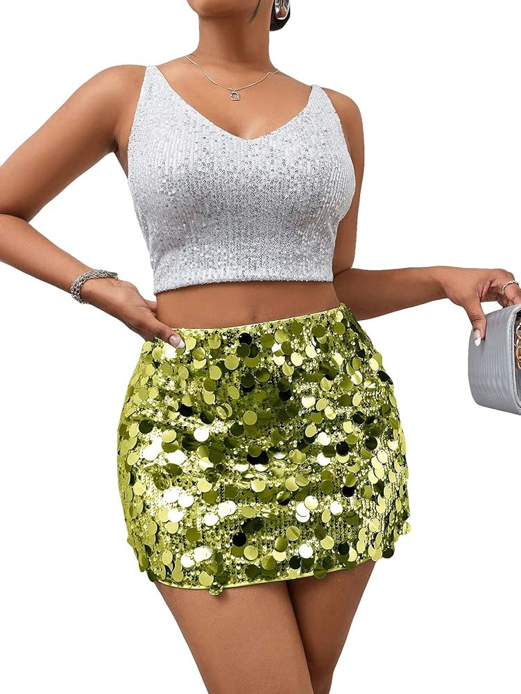 SHENHE Women's Sparkly Sequin High Waist Party Club Mini Bodycon Rave Skirt | Amazon (US)