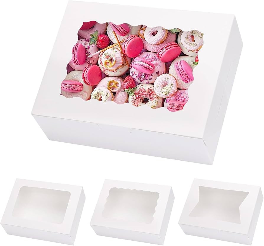 Moretoes 48pcs Cookie Boxes with Window, 8x6x2.5 Inch 3 Style Dessert Boxes, Pastry Boxes for Cho... | Amazon (US)