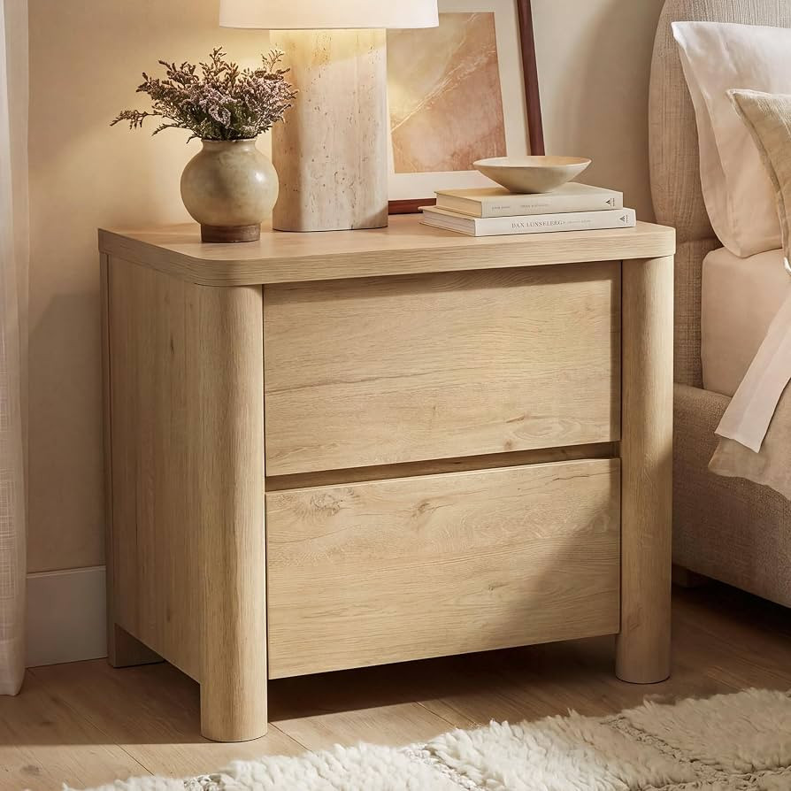 ModernMate Large Nightstand with 2 Drawers, 26" Wide Bedside Table, Thickened Panel, Stable Round... | Amazon (US)