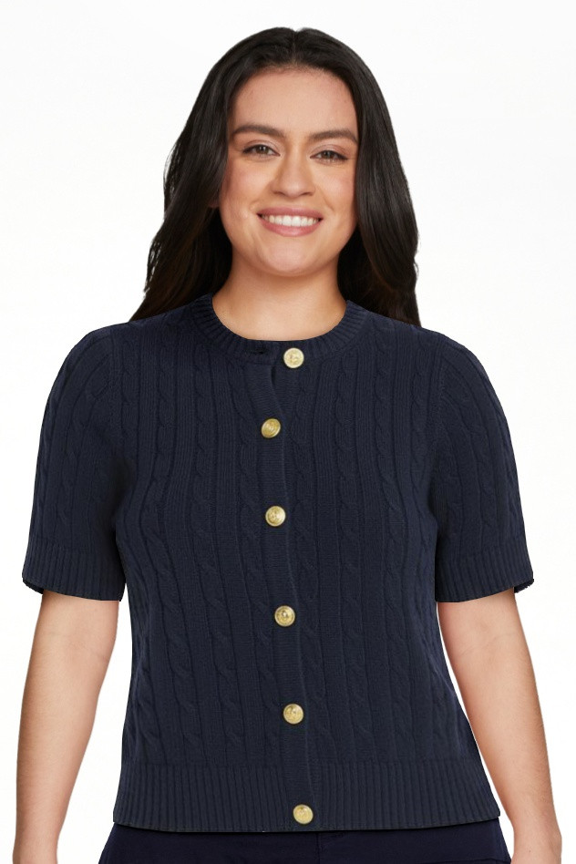 Free Assembly Women's and Women's Plus Cable Knit Cardigan Sweater with Short Sleeves, Lightweigh... | Walmart (US)