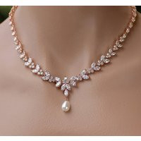 Crystal Bridal Jewelry, Rose Gold Necklace, Wedding Denise Rg | Etsy (US)