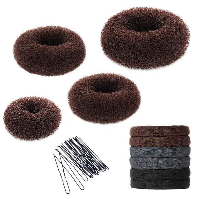 Hair Bun Maker Kit, YaFex Donut Bun Maker 4 Pieces(1 Large, 2 Medium and 1 Small), 5 Pieces Elast... | Amazon (US)