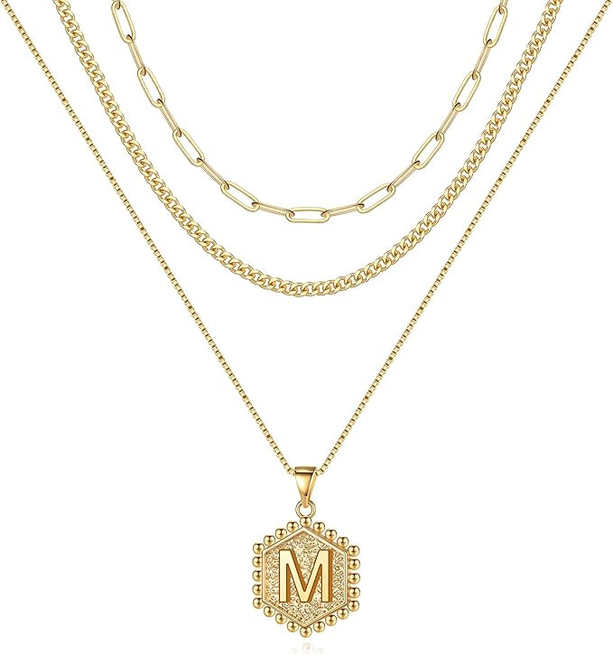 M MOOHAM Layered Initial Necklaces for Women, 14K Real Gold Plated Layered Necklaces for Women In... | Amazon (US)