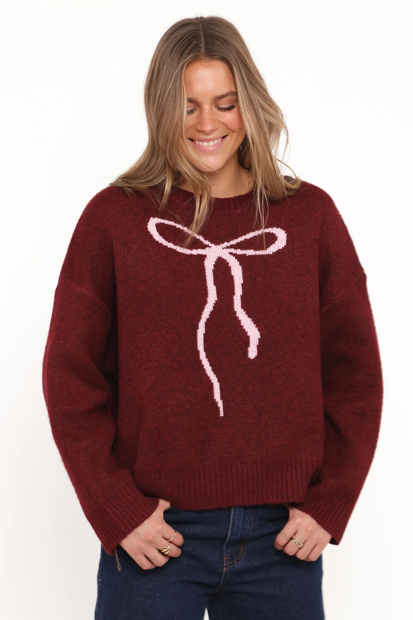 Kaori Bow Sweater - Burgundy | Petal & Pup (US)