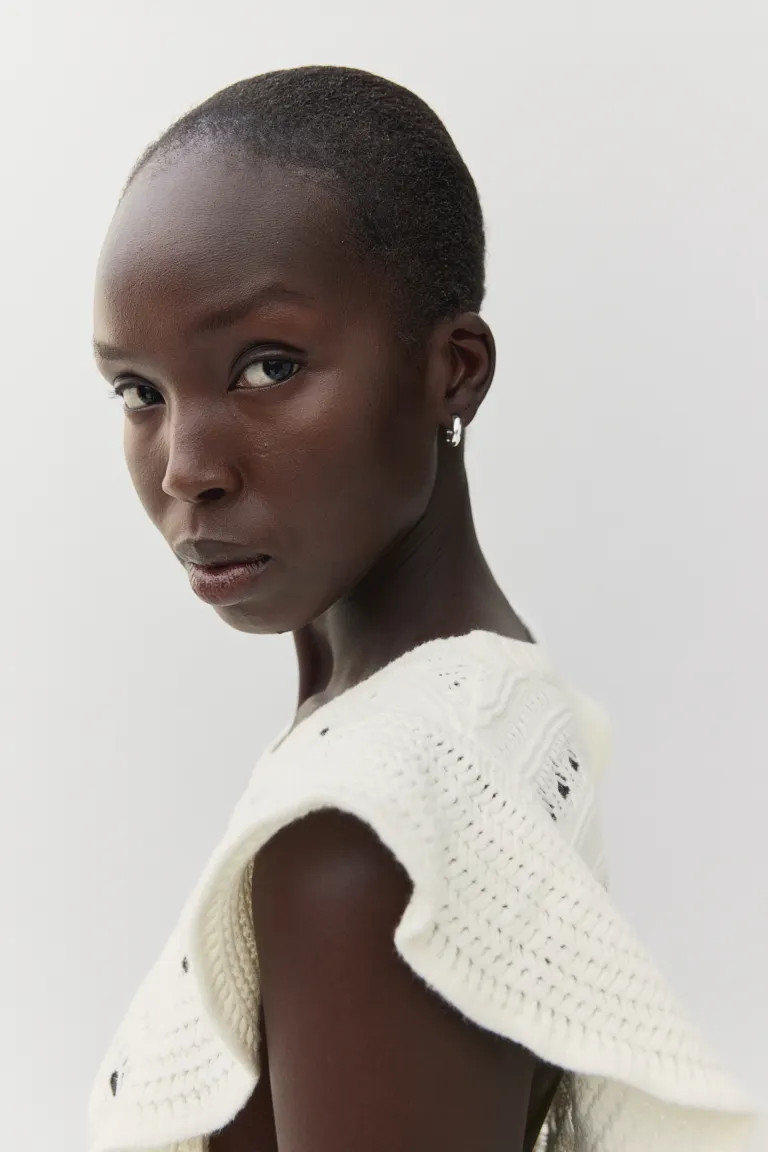 Pointelle-knit Top - Round Neck - Short sleeve - White - Ladies | H&M US | H&M (US + CA)