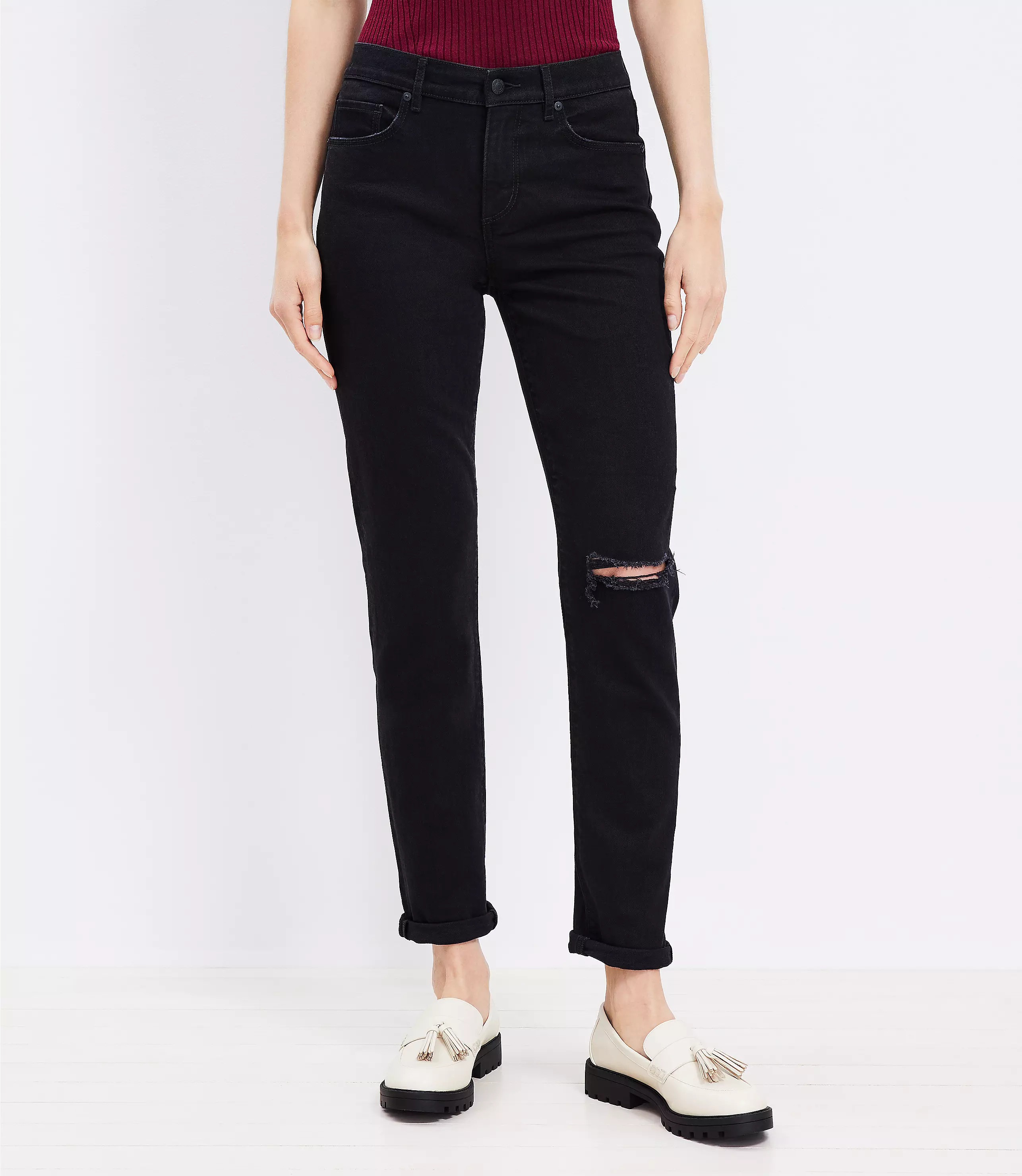 Girlfriend Jeans in Washed Black | LOFT