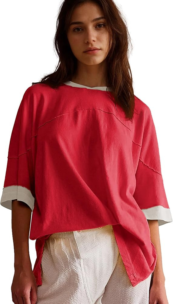 Songling Womens 3/4 Length Sleeve Casual Loose Fit Summer Tee Shirt Basics Cotton t Shirts Trendy... | Amazon (US)