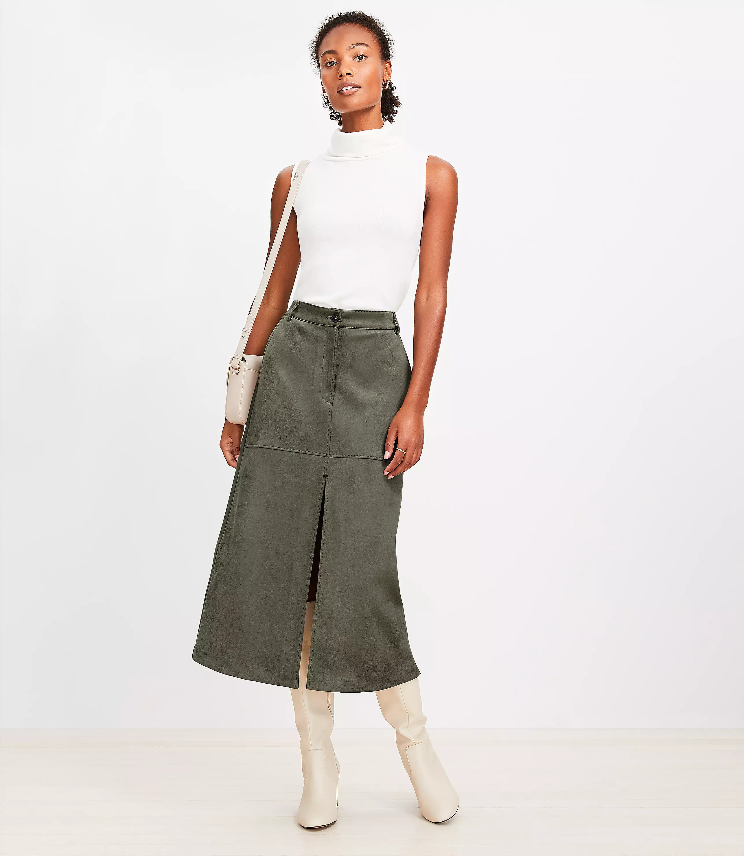 Faux Suede Midi Pocket Skirt | LOFT