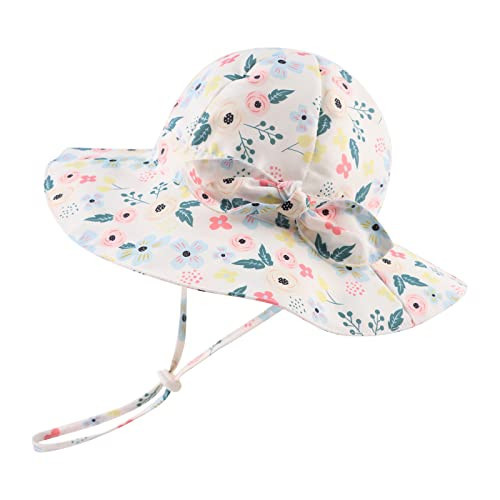 Baby Girl Sun Hat Summer Bowknot Baby Girls Beach Caps Wide Brim Bucket Hats for Infant Toddler Girls (Floral,18.1"(3-6 Months)) | Amazon (US)
