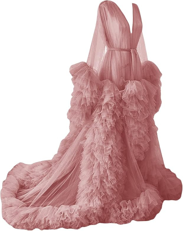 Puffy Tulle Robe Maternity Dress for Photoshoot Long Wedding Bridal Pregnant Dressing Gown | Amazon (US)