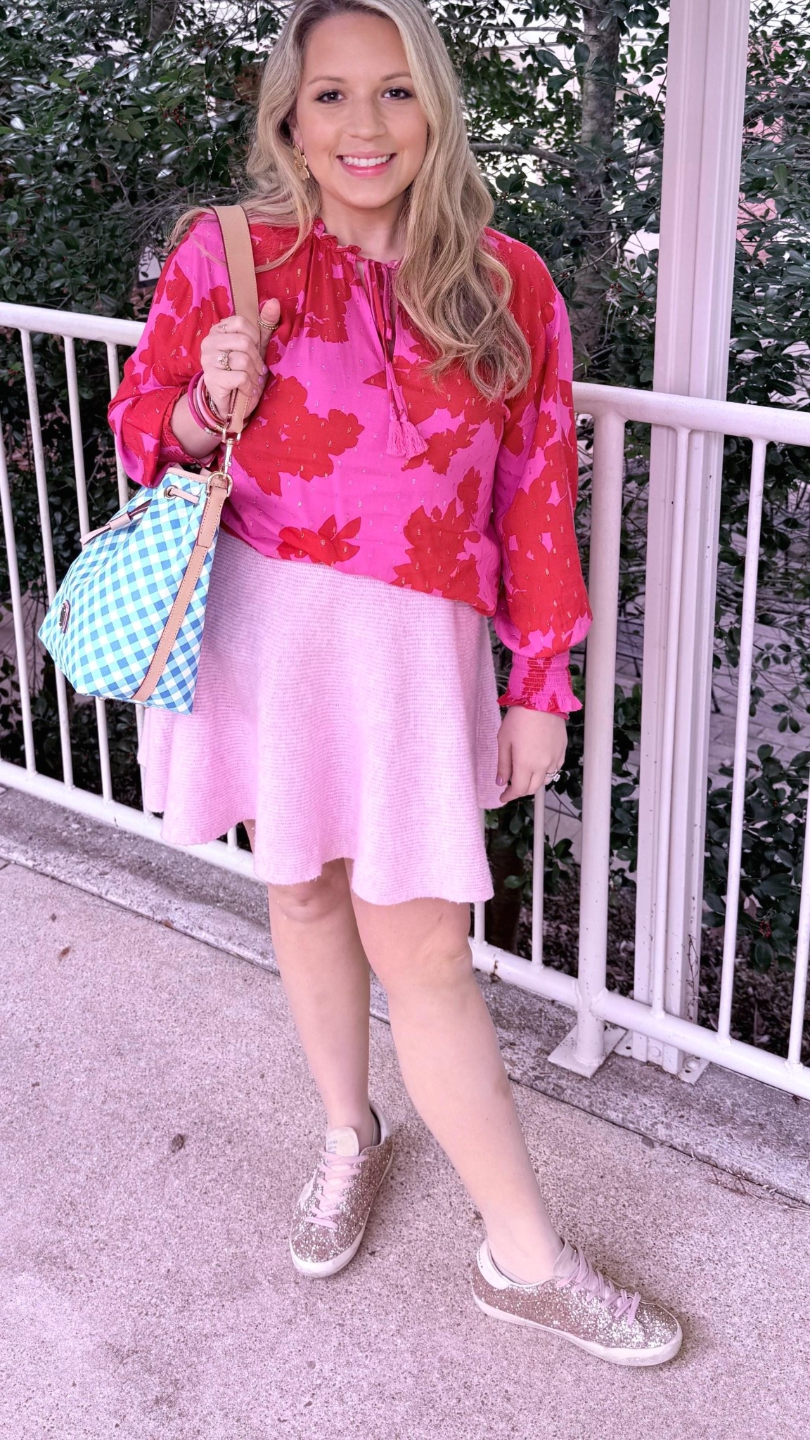In the south the temperature is unpredictable! But I LOVE pink and I LOVE gingham. Church this morning was bright colors and happy. #forgetphil #springoutfit

@sugarlips
@dooney&burke
@freepeople

#LTKSaleAlert #LTKootd #LTKSeasonal