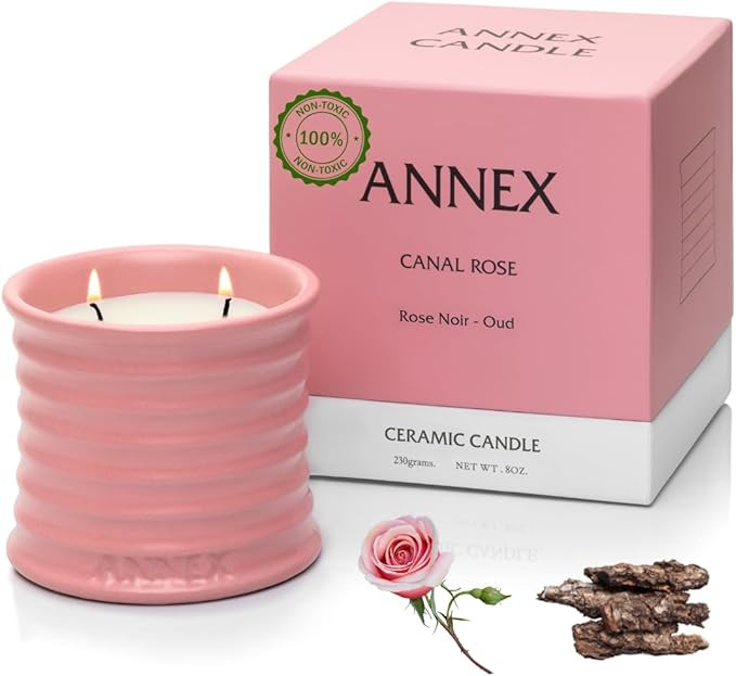Scented Luxury Candles in Handmade Ceramic Jars, Soy Wax | Canal Rose – Rose Bud & Oud Scented,... | Amazon (US)
