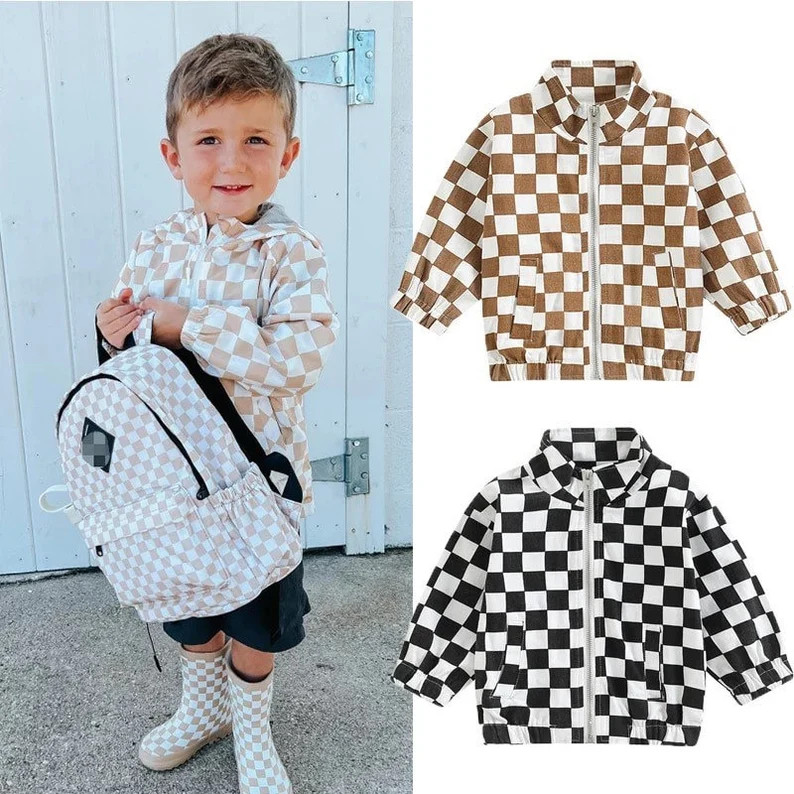 Kids Checkered Print Jacket-Checkerboard Print Jacket-Trendy Baby Clothes-Toddler Clothes-Checker... | Etsy (US)