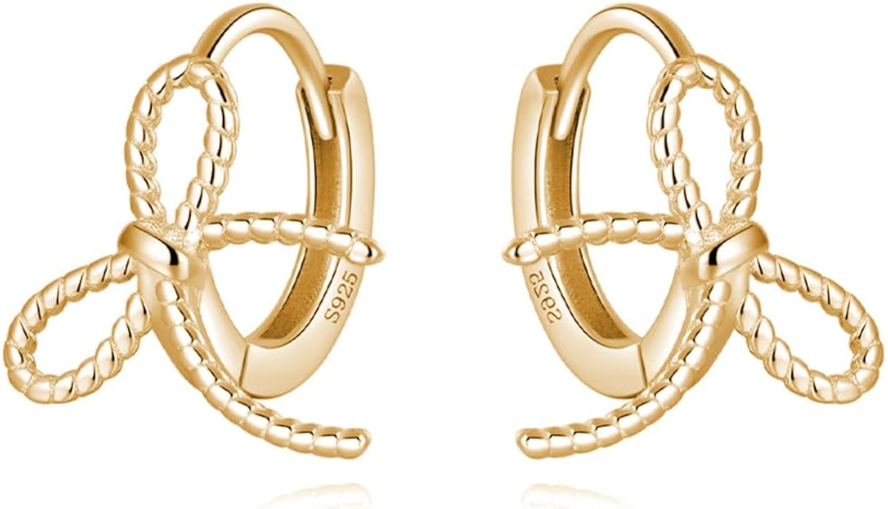 Reffeer Solid 925 Sterling Silver Bow Hoop Earrings Huggies for Women Girls Small Bowknot Hoop Ea... | Amazon (US)