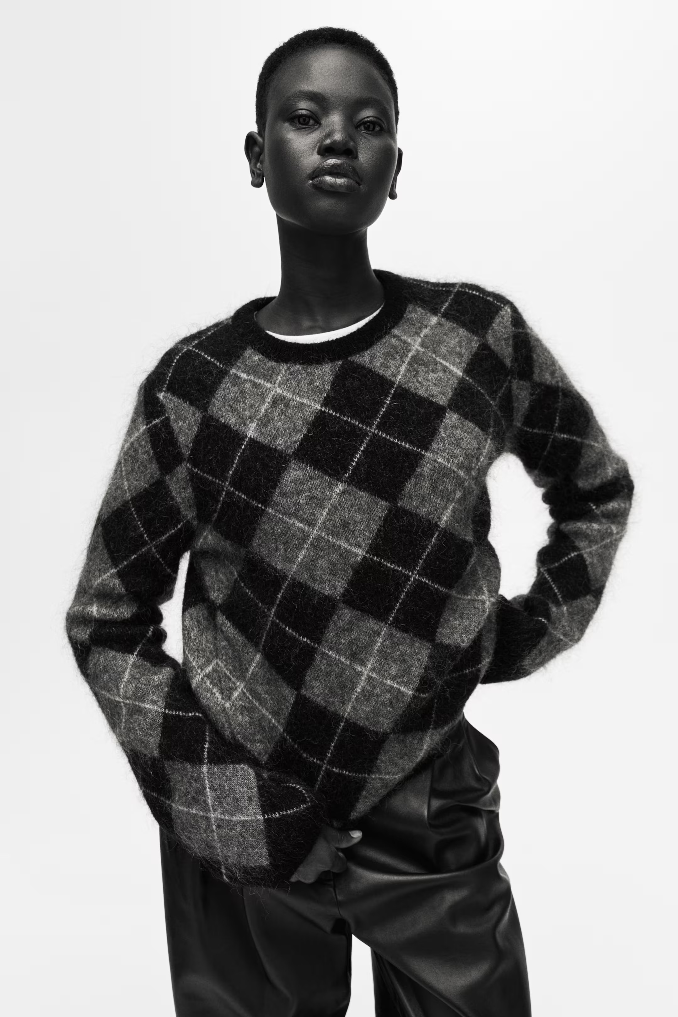 Mohair-blend jumper - Grey/Argyle pattern - Ladies | H&M GB | H&M (UK, MY, IN, SG, PH, TW, HK)