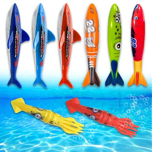 Diving Torpedo Pool Toy Set – Underwater Shark Torpedoes & Squid Dive Toys for Kids – Fun Swim Training Sinkers for Pool Games, Summer Water Play & Outdoor Swimming Activities | Amazon (US)