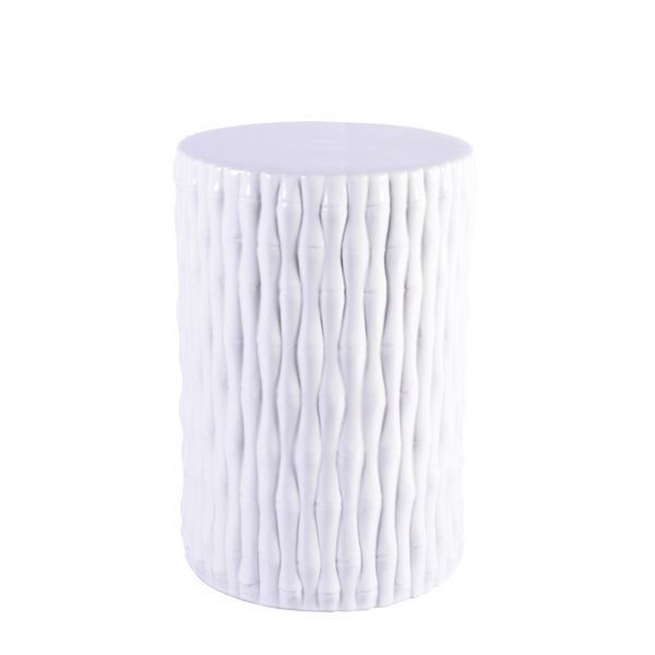 White Cylinder Garden Stool Bamboo Carving | Scout & Nimble