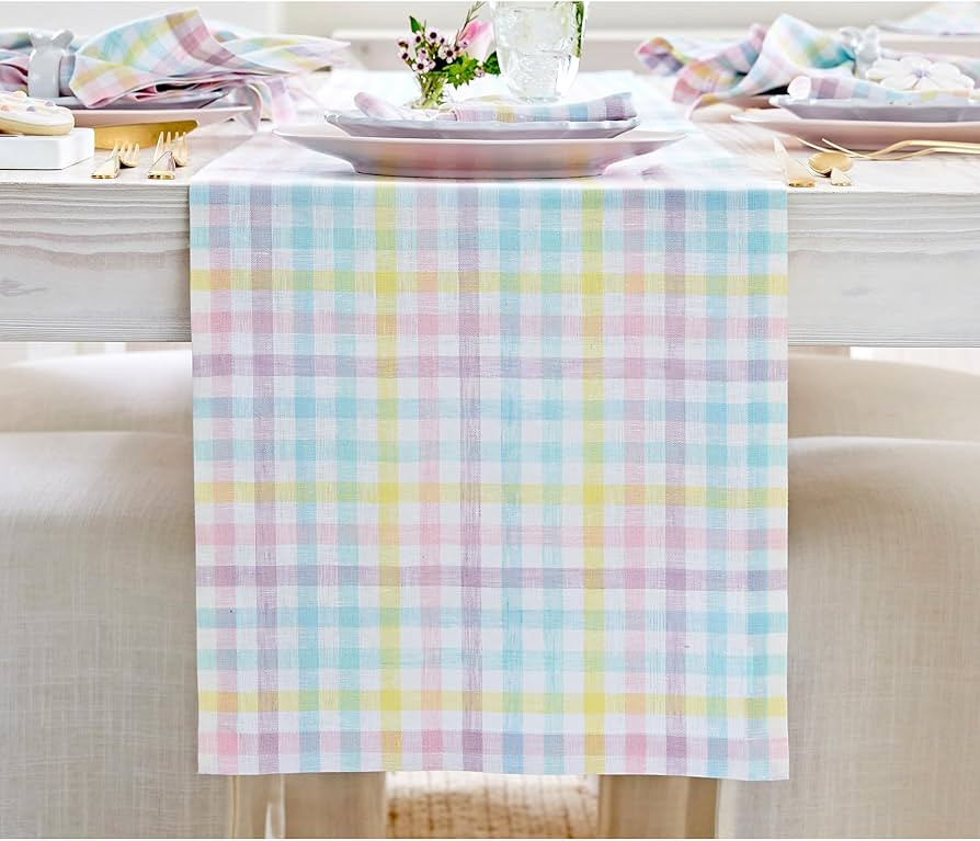Solino Home Linen Gingham Table Runner 48 Inches - 100% Pure Linen Multicolor Pastel Gingham Chec... | Amazon (US)