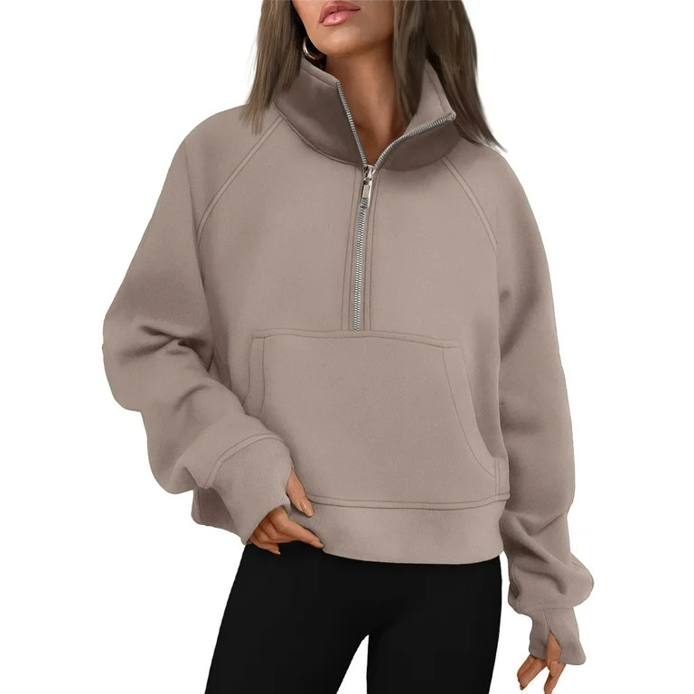 SUNBS Women's Sweatshirt Quarter-Zip V Neck Fleece Pullover Hoodie with Thumb Holes - Walmart.com | Walmart (US)