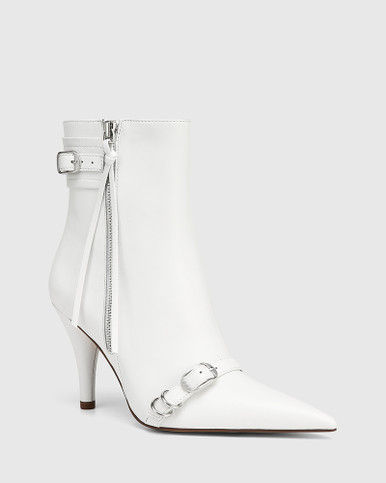 Vikina White Leather Cone Heel Ankle Boot | Wittner