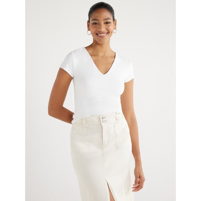 Scoop Women's Contour V-Neck Tee, Sizes XS-XXL | Walmart (US)
