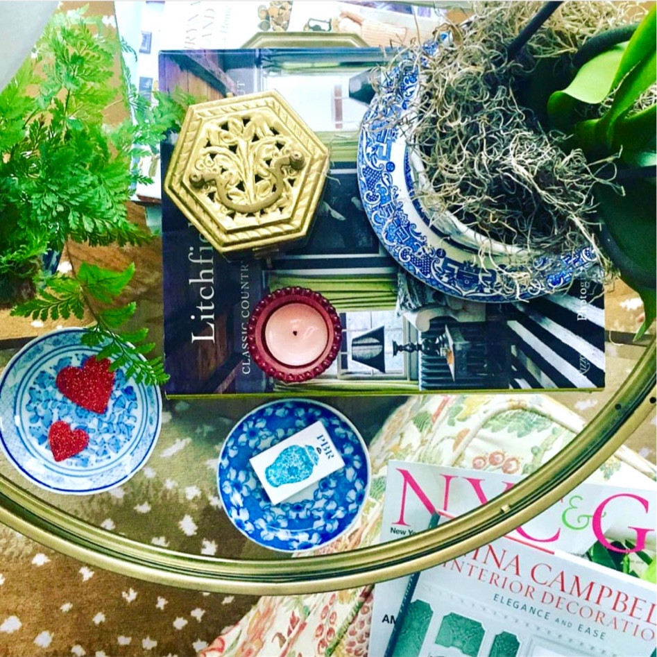 Blue and white chinoiserie saucers as coasters… brass trinket box, a heart or two, vintage Litchfield Style book - all about Connecticut country houses.. personalized ginger jar match book. 

#LTKstyletip #LTKSeasonal #LTKhome