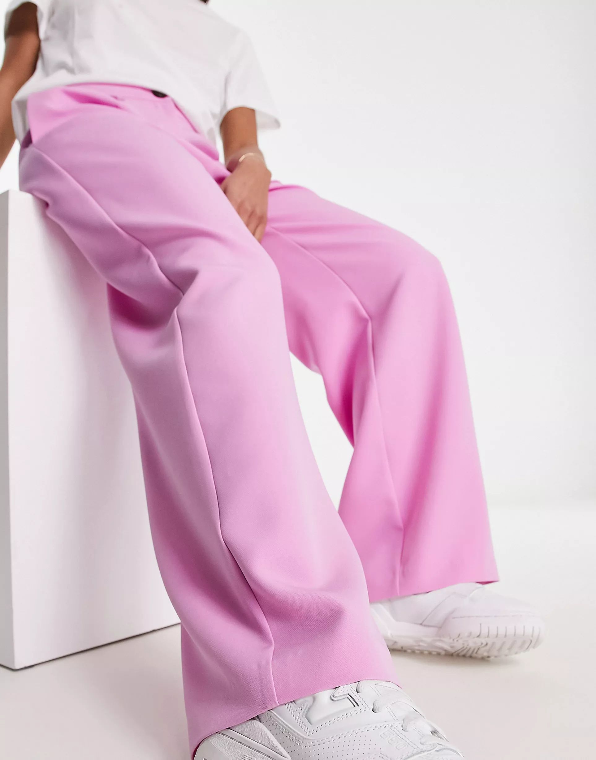 Miss Selfridge tailored wide leg trouser in pink | ASOS (Global)