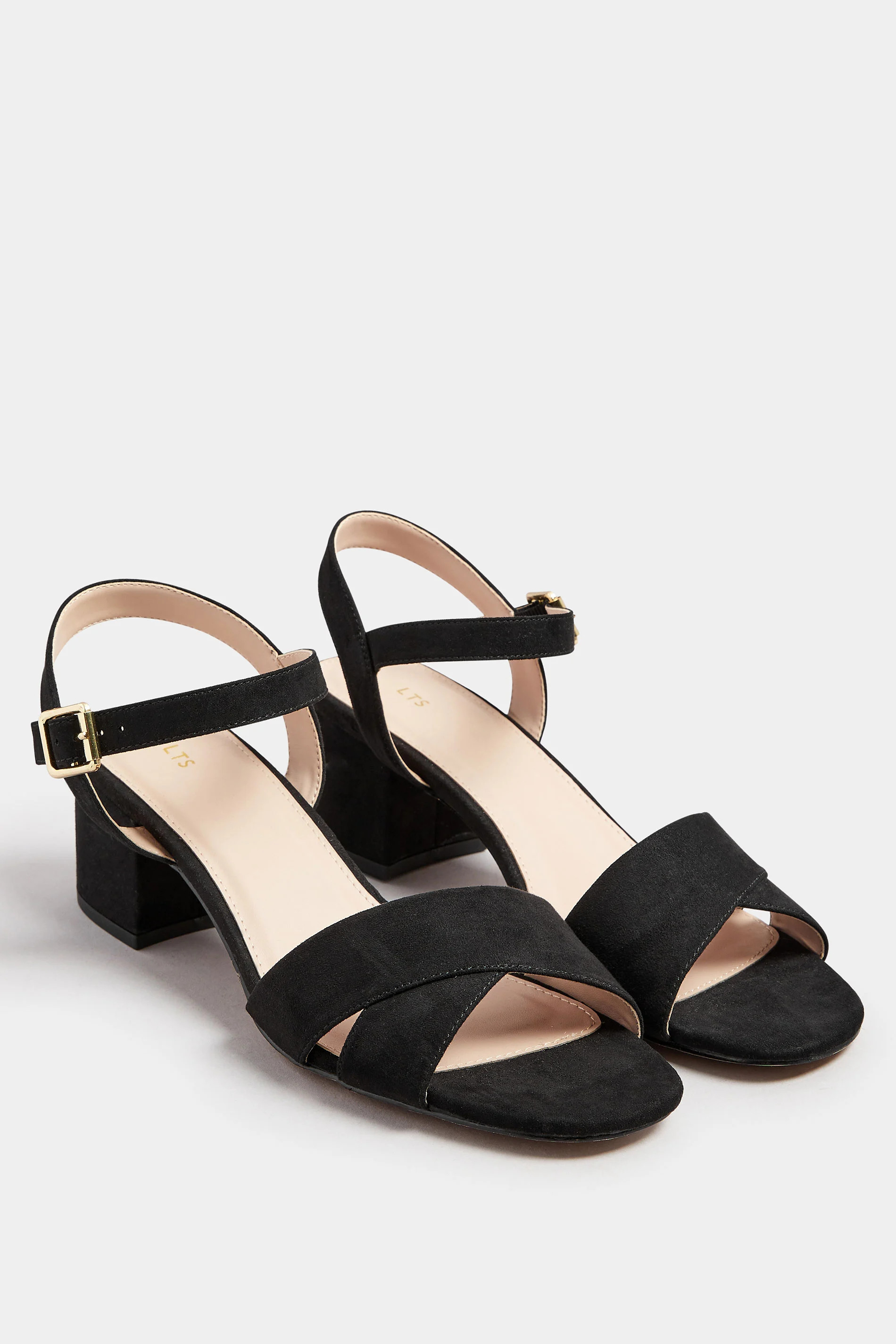 LTS Black Cross Over Block Heel In Standard Fit | Long Tall Sally