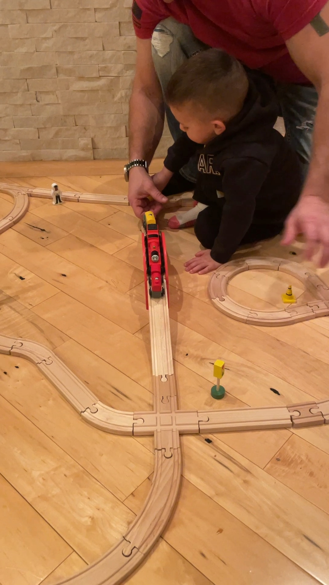 Wooden train set for toddlers but fun for the entire family. 