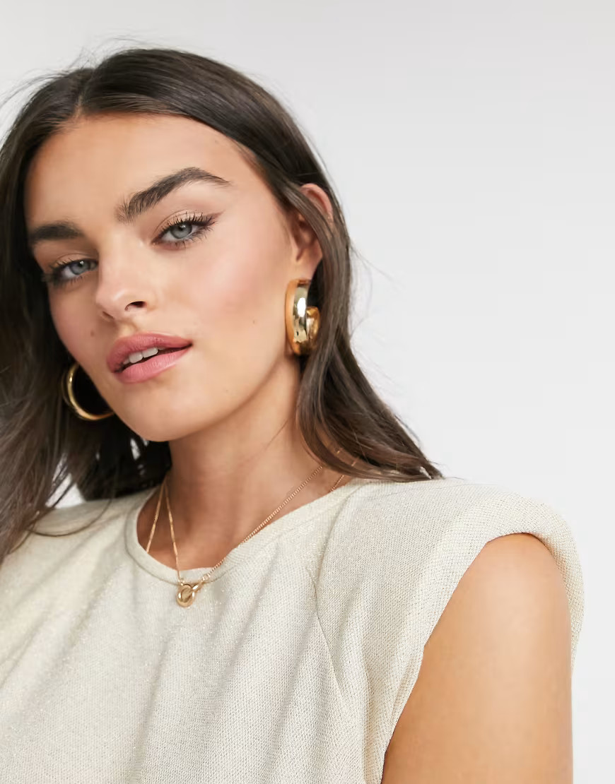 Mango glitter padded shoulder t-shirt in beige | ASOS (Global)